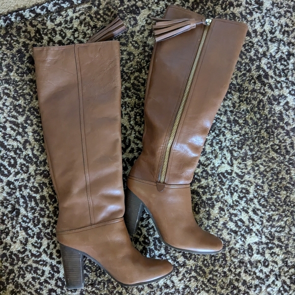 COACH brown leather heeled knee high boots size 7 - Picture 1 of 9